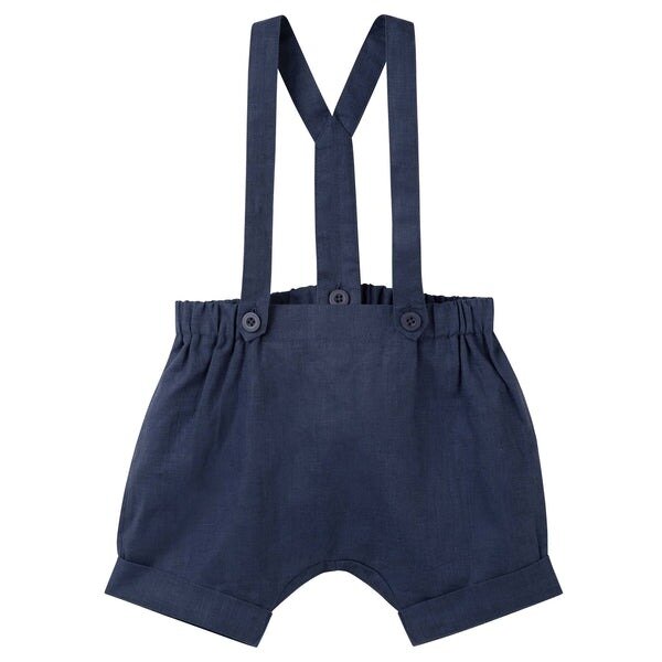 Designer Kidz Finley Linen Suspender Shorts Navy CLOTHING-BABY