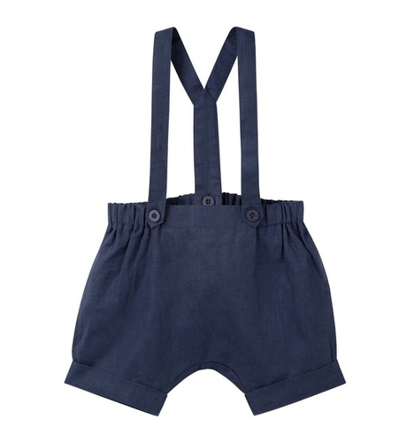 Designer Kidz Finley Linen Suspender Shorts - Navy