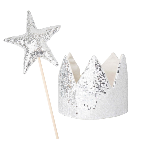 Designer Kidz Princess Party Crown & Wand Set - Silver