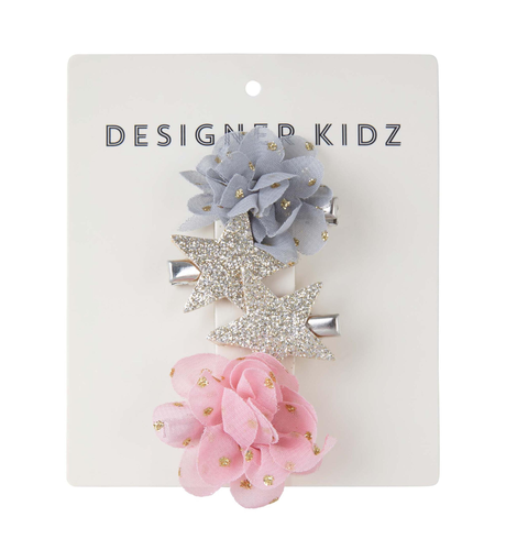 Designer Kidz Sparkle Flower Hair Clip Pack - Gold