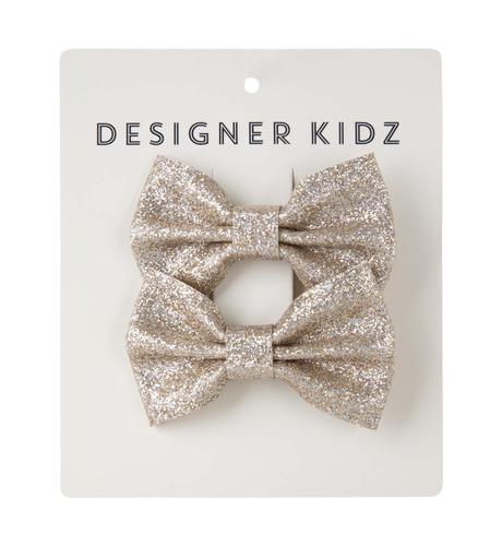 Designer Kidz Glitter Bow Hair Clip Pack - Gold