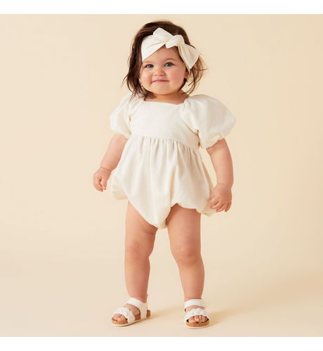 Designer Kidz Grace S/S Tie Back Romper - Ecru