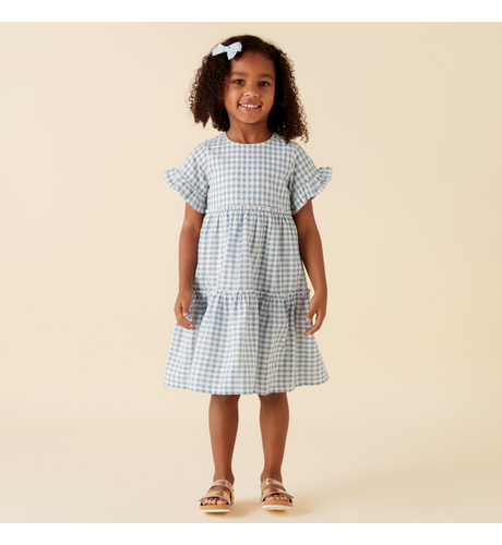 Designer Kidz Alice Gingham S/S Tiered Dress - Blue