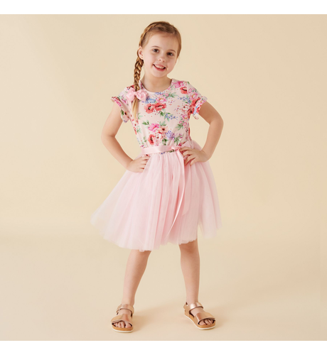 Designer Kidz Frankie Floral S/S Tutu Dress - Pink