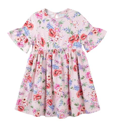 Designer Kidz Frankie Floral Bell Sleeve S/S Dress - Pink