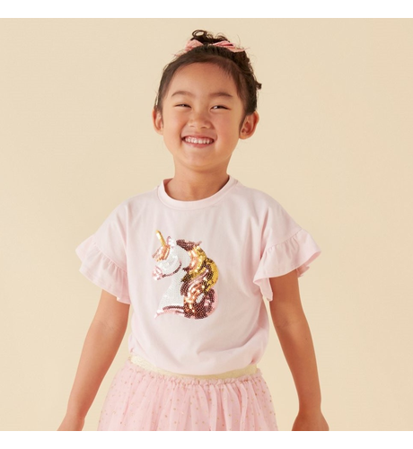 Designer Kidz Unicorn Gathered S/S Top - Pink