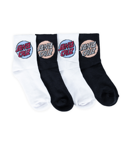 Santa Cruz Other Dot Mid Sock 4pk (Youth 2-8) - Blk/Wht