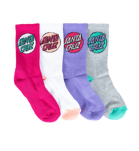 Santa Cruz Other Dot Crew Sock 4pk (Youth 2-8) - Pink/Gmarle/Lilac/Wht