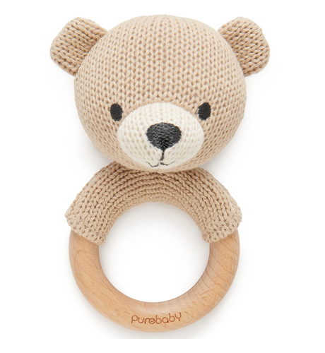 Purebaby Knitted Bear Rattle - Camel