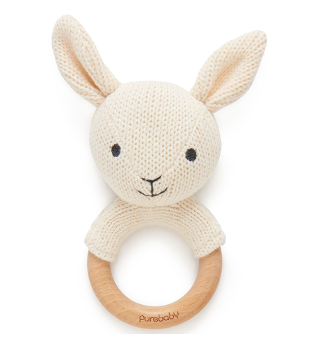 Purebaby Knitted Rabbit Rattle - Cloud