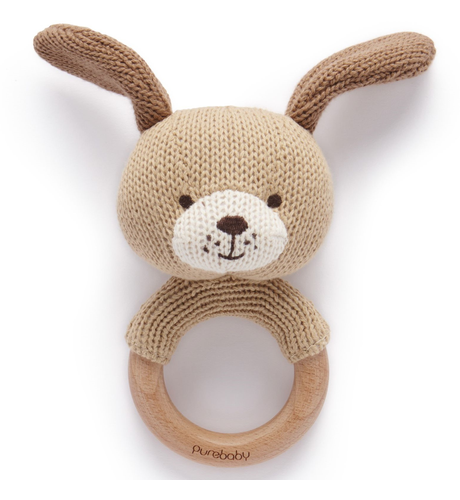 Purebaby Knitted Dog Rattle - Ginger