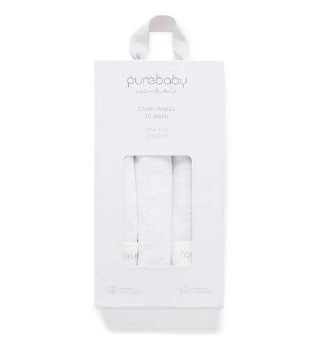 Purebaby Cloth Wipes - 10Pcs - White