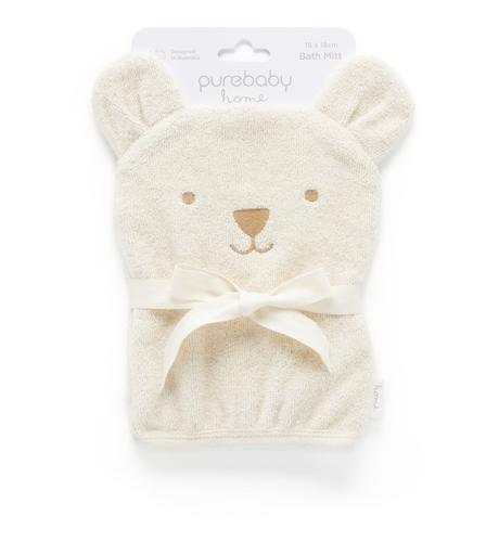 Purebaby Bath Mitt - Wheat Melange Bear