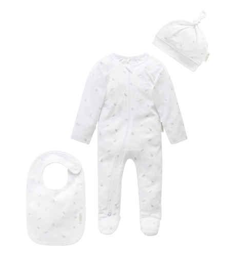 Purebaby 3Pc Set - Pale Grey Leaf W Spot