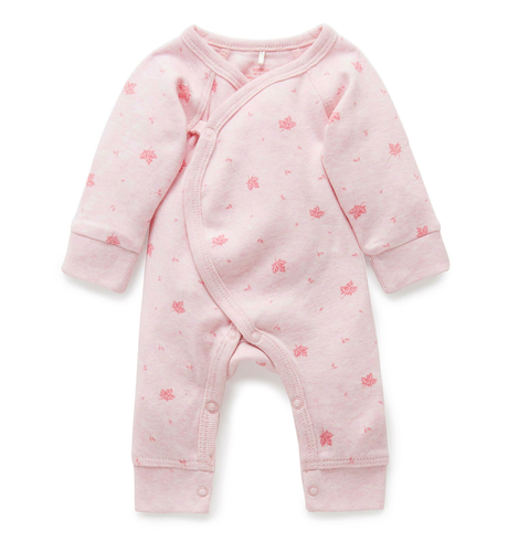 Purebaby Premi Crossover L/S Growsuit - Pink Leaf