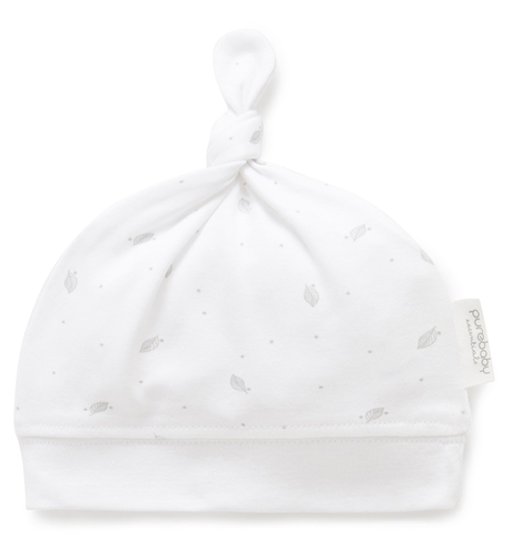 Purebaby Knot Hat - Pale Grey Leaf W Spot