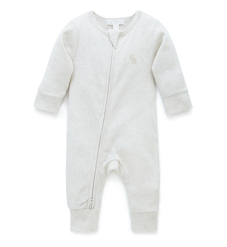 Purebaby Rib Zip L/S Growsuit - Wheat Melange