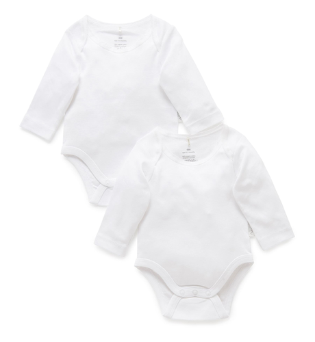 Purebaby Easy Neck L/S Bodysuit 2Pk - White