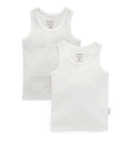 Purebaby 2Pk Rib Singlet - Pale Grey