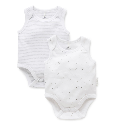 Purebaby 2Pk Singlet Bodysuit - Pale Grey Melange