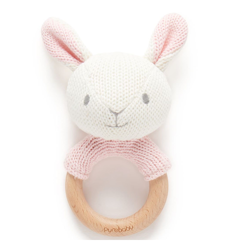 Purebaby Knitted Bunny Rattle - Pink