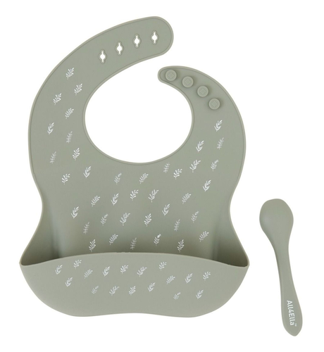 All4Ella Silicone Bib & Spoon - Olive