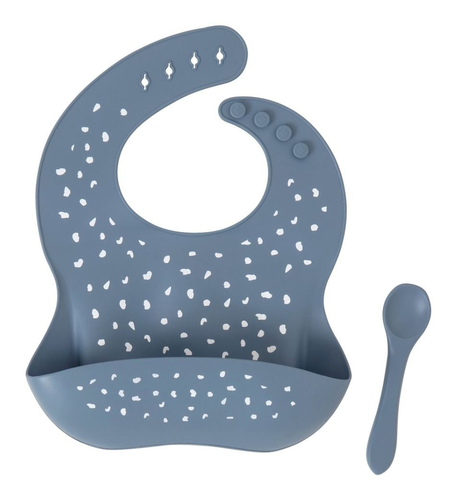 All4Ella Silicone Bib & Spoon - Slate Blue