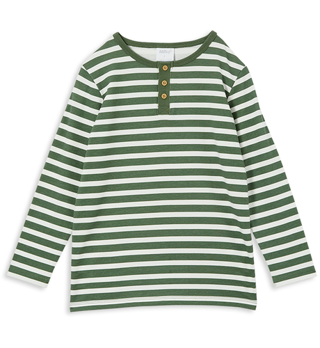 Milky Green Stripe Henley - Off White/Urban Green