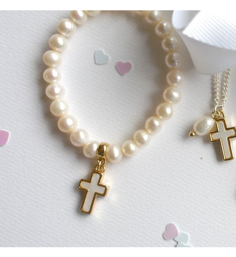 Lauren Hinkley Freshwater Pearl Cross Elastic Bracelet