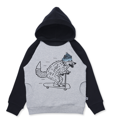 Minti Speedy Wolf Furry Hood - Grey Marle/Black