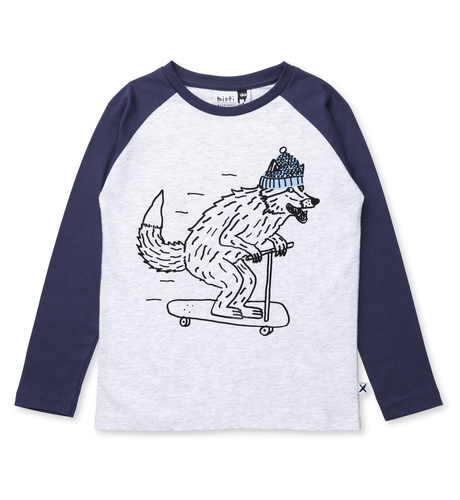 Minti Speedy Wolf Tee - White Marle/Dark Blue