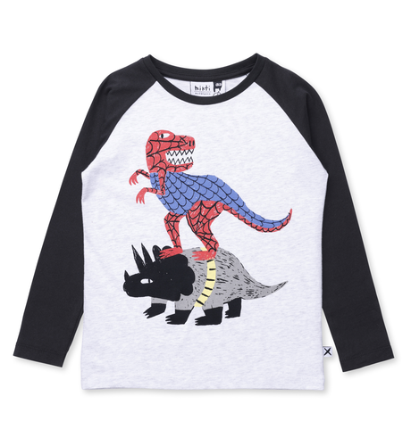 Minti Super Dinos Tee - White Marle/Black