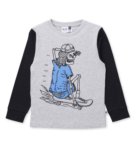 Minti Turbo Skeleton Tee - Grey Marle/Black