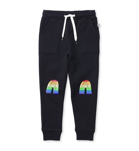 Minti Stripey Rainbow Furry Trackies - Black