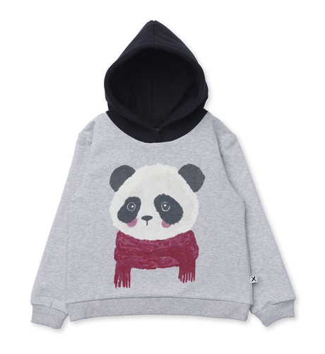 Minti Cosy Panda Furry Hood - Grey Marle/Black