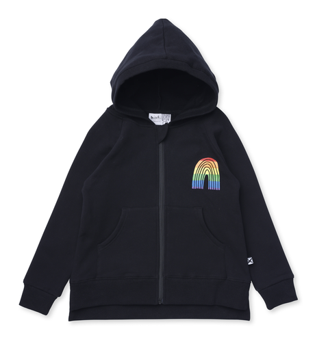 Minti Stripey Rainbow Furry Zip Up - Black