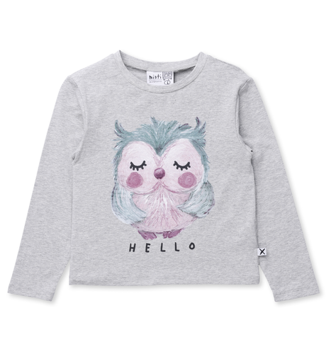 Minti Painted Owl Tee - Grey Marle