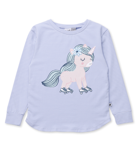 Minti Flower Unicorn Tee - Cornflower Stripe