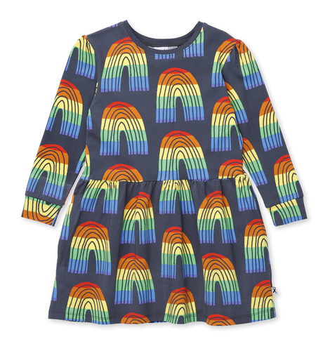 Minti Stripey Rainbow Dress - Dark Grey