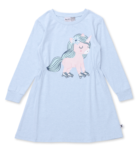 Minti Flower Unicorn Dress - Cornflower Marle