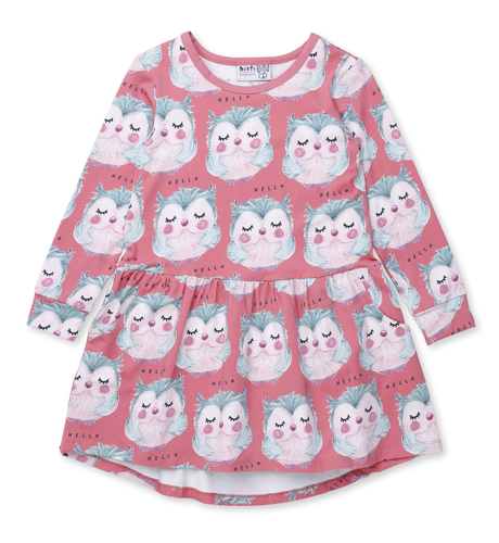 Minti Painted Owls Dress - Pink