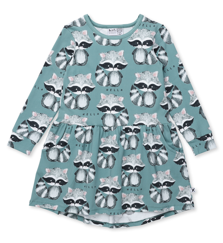 Minti Painted Raccoons Dress - Green