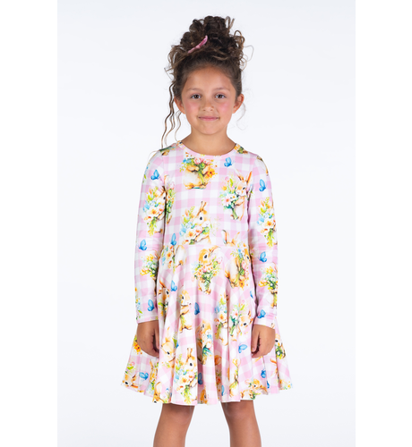 Rock Your Kid Bunny Bouquet L/S Waisted Dress