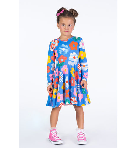 Rock Your Kid Happy Flowers L/S Waisted Dress