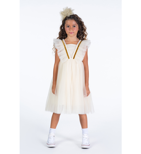 Rock Your Kid Cream Butterfly S/S Tulle Dress
