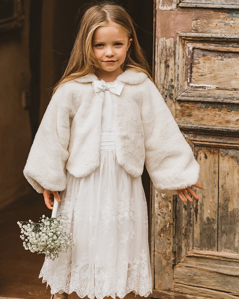 Bebe Faux Fur Petal Jacket Ivory CLOTHING GIRL Girls Special Occasion Kids Clothing NZ Shop Online Kid Republic W23 Bebe
