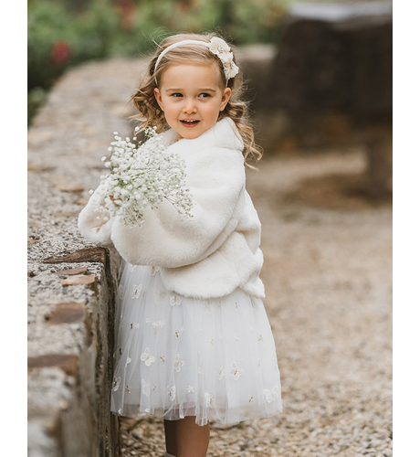 Bebe Faux Fur Petal Baby Jacket - Ivory