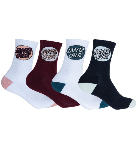 Santa Cruz Pop Dot Sock 4pk (Wmns 6-10) - Wht/Maroon/Blk