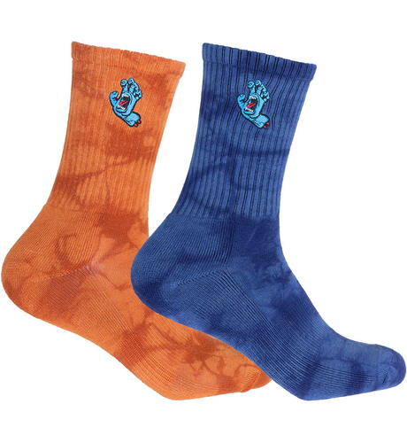 Santa Cruz Screaming Hand Sock 2pk (Youth 2-8) - Ginger/Dk Blue Tie Dye