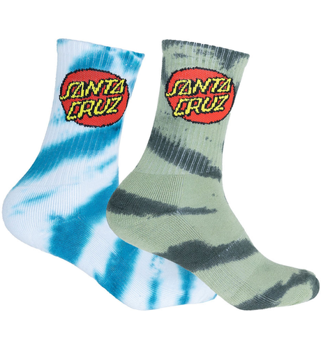 Santa Cruz Classic Dot Tie Dye Sock 2pk (Youth 2-8) - Wht/Light Grn Tie Dye